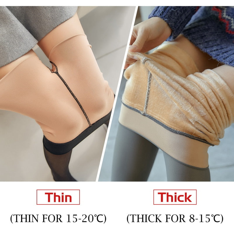 Collants chauds en molleton d'hiver pour femmes Collants thermiques pour dames Faux collants isolés translucides™