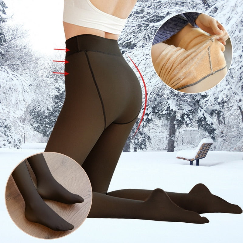 Collants chauds en molleton d'hiver pour femmes Collants thermiques pour dames Faux collants isolés translucides™