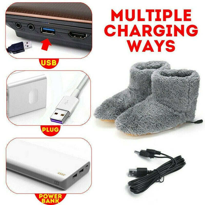 Chaussons chauffantes USB, bottes chaudes d'hiver, électriques en peluche™